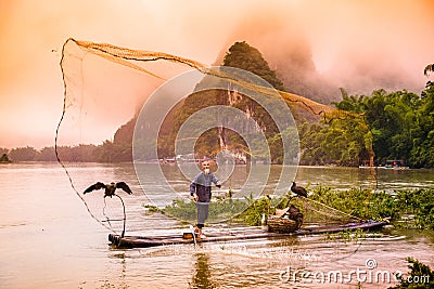 Chinese Cormorant Fisherman Editorial Stock Photo