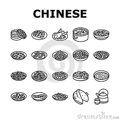 chinese cuisine food dish asian icons set vector Vector Illustration