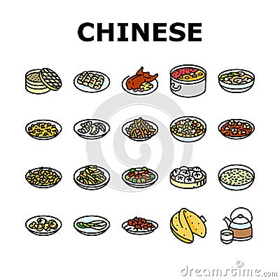 chinese cuisine food dish asian icons set vector Vector Illustration