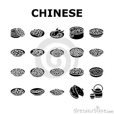 chinese cuisine food dish asian icons set vector Vector Illustration