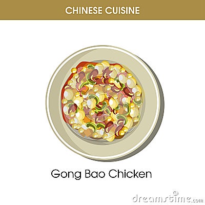 Chinese cuisine Gong Bao chicken traditional dish food vector icon restaurant menu Vector Illustration