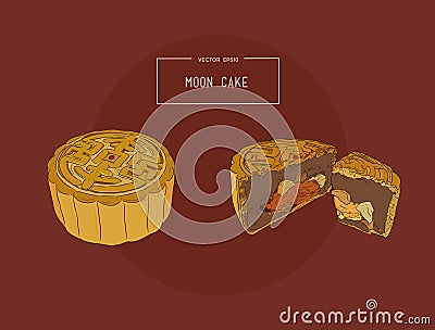 Chinese Cuisine, Moon Cake sketch vector. Vector Illustration