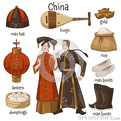 Chinese culture and traditions, man and woman Vector Illustration