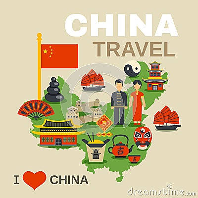 Chinese Culture Traditions Travel Agency Poster Stock