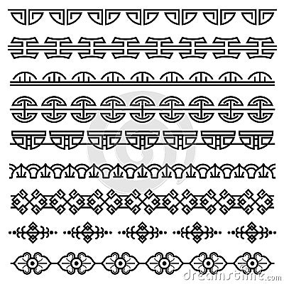 Chinese decoration, traditional antique korean pattern, vector asian seamless borders set Vector Illustration