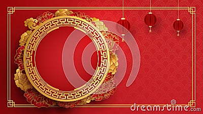 Chinese design with flowers in paper art style Vector Illustration