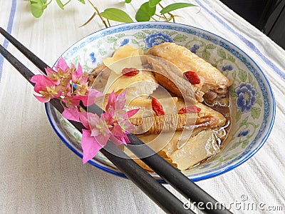 Chinese dish chicken in wine & herbs Stock Photo