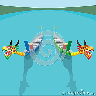 Chinese Dragon boat and zong zi art design Vector Illustration