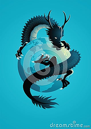 Chinese dragon encircling the world Vector Illustration