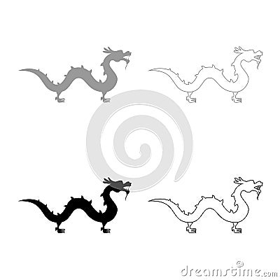 Chinese dragon icon set grey black color Vector Illustration