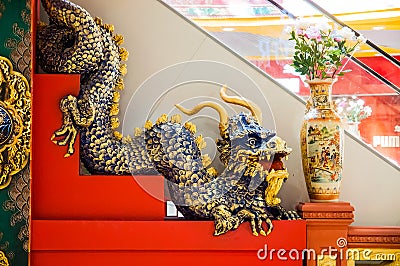 Chinese Dragon Sculpture on stairs Editorial Stock Photo