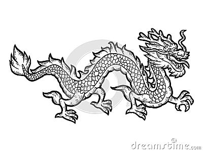 Chinese dragon. Sketch scratch board imitation color. Cartoon Illustration