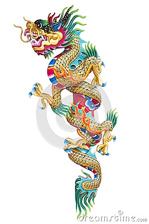 Chinese dragon statue on white background. Stock Photo