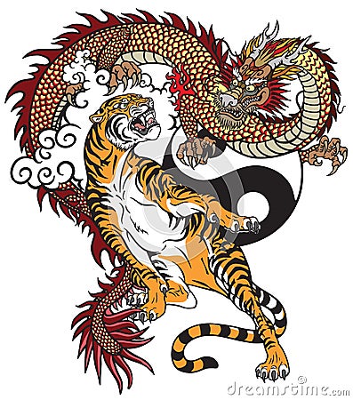 Dragon versus tiger tattoo Vector Illustration