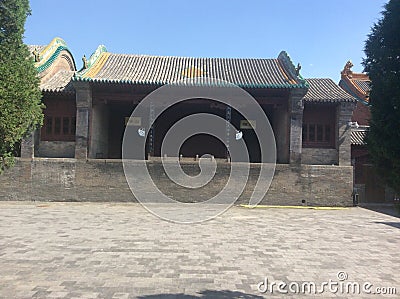 Chinese Drama Stage of Houtu Temple in Jiexiu City under Blue Sky Editorial Stock Photo