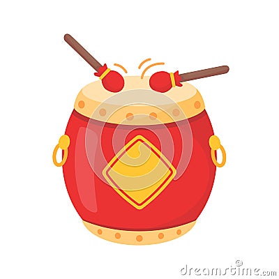 Chinese drum. A drum and sticks used to make a loud sound. Celebrating Chinese New Year Vector Illustration