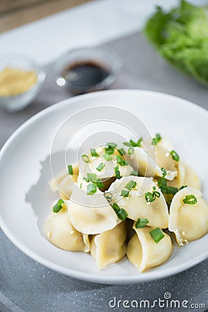 Chinese dumplings jiaozi in the white plate Stock Photo