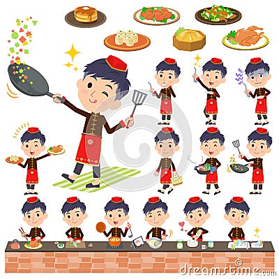 Chinese ethnic clothing man cooking Vector Illustration