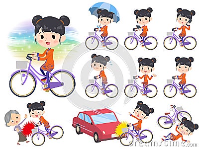 Chinese ethnic clothing woman city bicycle Vector Illustration