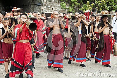 Chinese Ethnic Minority Musicians Editorial Stock Photo