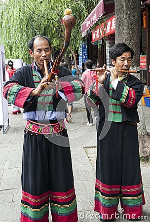 Chinese Ethnic Minority Musicians Editorial Stock Photo