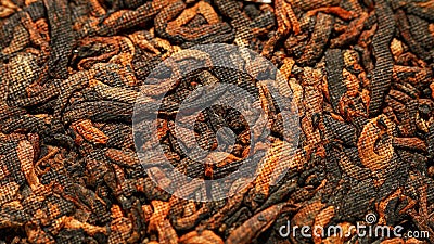 Chinese extruded aged Puer tea high quality supermacro Stock Photo