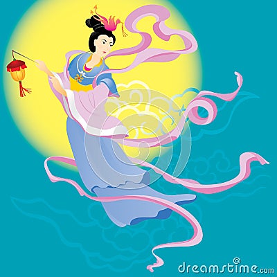 Chinese fairy flying to the moon Vector Illustration