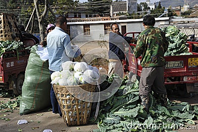 Chinese Farmers Selling Vegetables Editorial Stock Photo