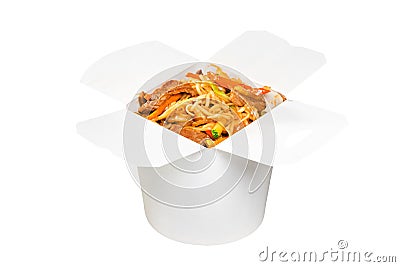 Chinese fast food dish in white paper box Stock Photo