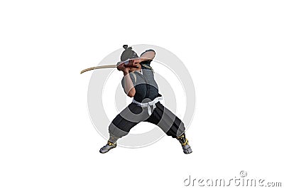 Chinese fighter poses with sword for your scenes specially for collage Cartoon Illustration