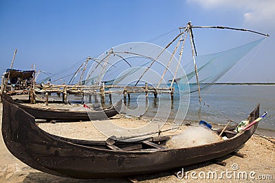 Chinese fishing net of cochin Stock Photo