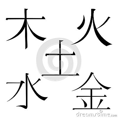 Chinese five basic elements of the universe hieroglyphics. Vector Illustration