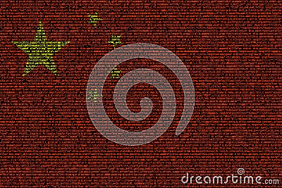 Chinese flag composed of dense computer code cybersecurity conce Stock Photo