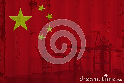 Chinese flag on container sheet Stock Photo