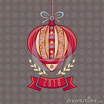 Chinese Flashlight. Greeting Card. Winter Holidays. Vector Illustration