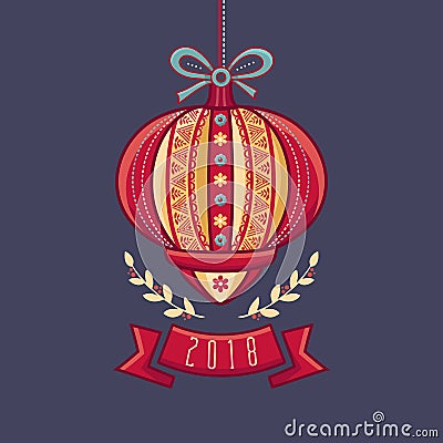 Chinese Flashlight. Greeting Card. Winter Holidays. Vector Illustration