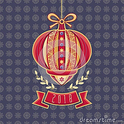 Chinese Flashlight. Greeting Card. Winter Holidays. Vector Illustration