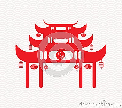 Chinese folding fan meansGreeting Chinese New Year Vector Illustration