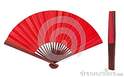 Chinese folding fan, open and close isolated on white Stock Photo