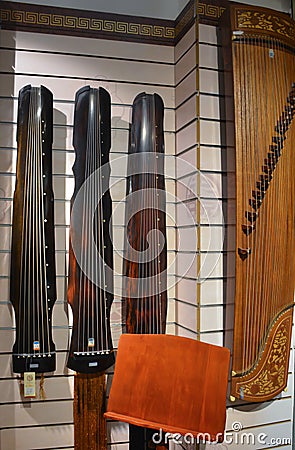 Chinese folk music traditional instrument of Guzheng Editorial Stock Photo