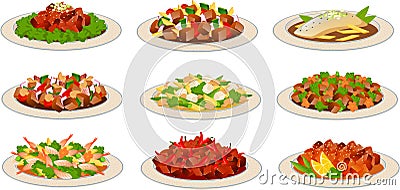 Chinese food dishes Cartoon Illustration