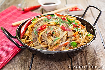 Chinese food on wok Stock Photo