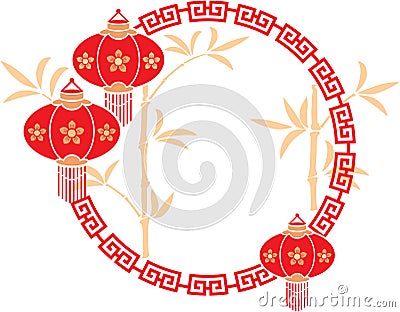 Chinese Frame with Lanterns and Bamboo Background Stock Photo