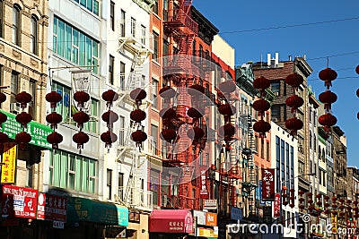 Chinese garland hanging on the street in New York Editorial Stock Photo