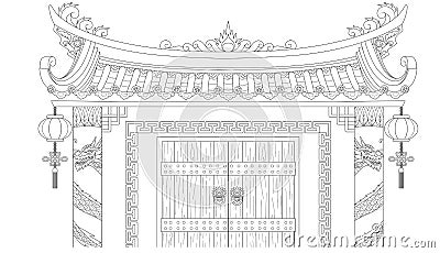 Chinese gate for coloring book and design element.Vector illustration Vector Illustration