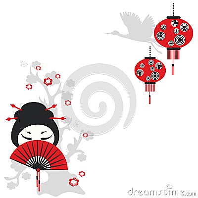 Chinese girl with a fan Vector Illustration