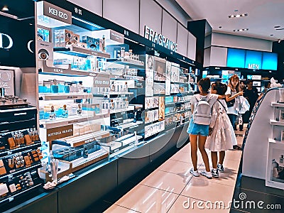 chinese girls at a cosmetics shop in Wuhan city Editorial Stock Photo