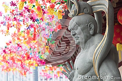 Chinese God statue at Singapore Buddha Tooth Relic temple and Museum during Chinese new year festival famous buddhism temple for Editorial Stock Photo