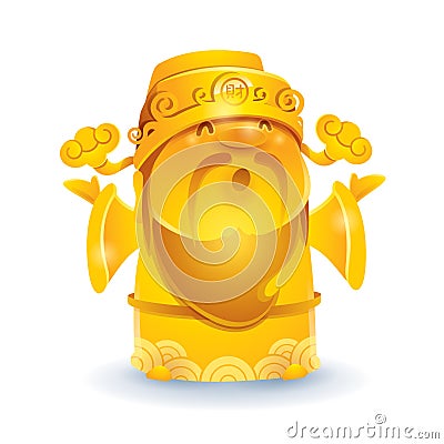 Chinese God of Wealth - Golden. Vector Illustration