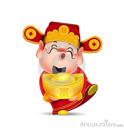 Chinese god of wealth year of the pig with chinese money gold chinese new year 2019 isolated vector elements for artwork wealthy, Stock Photo